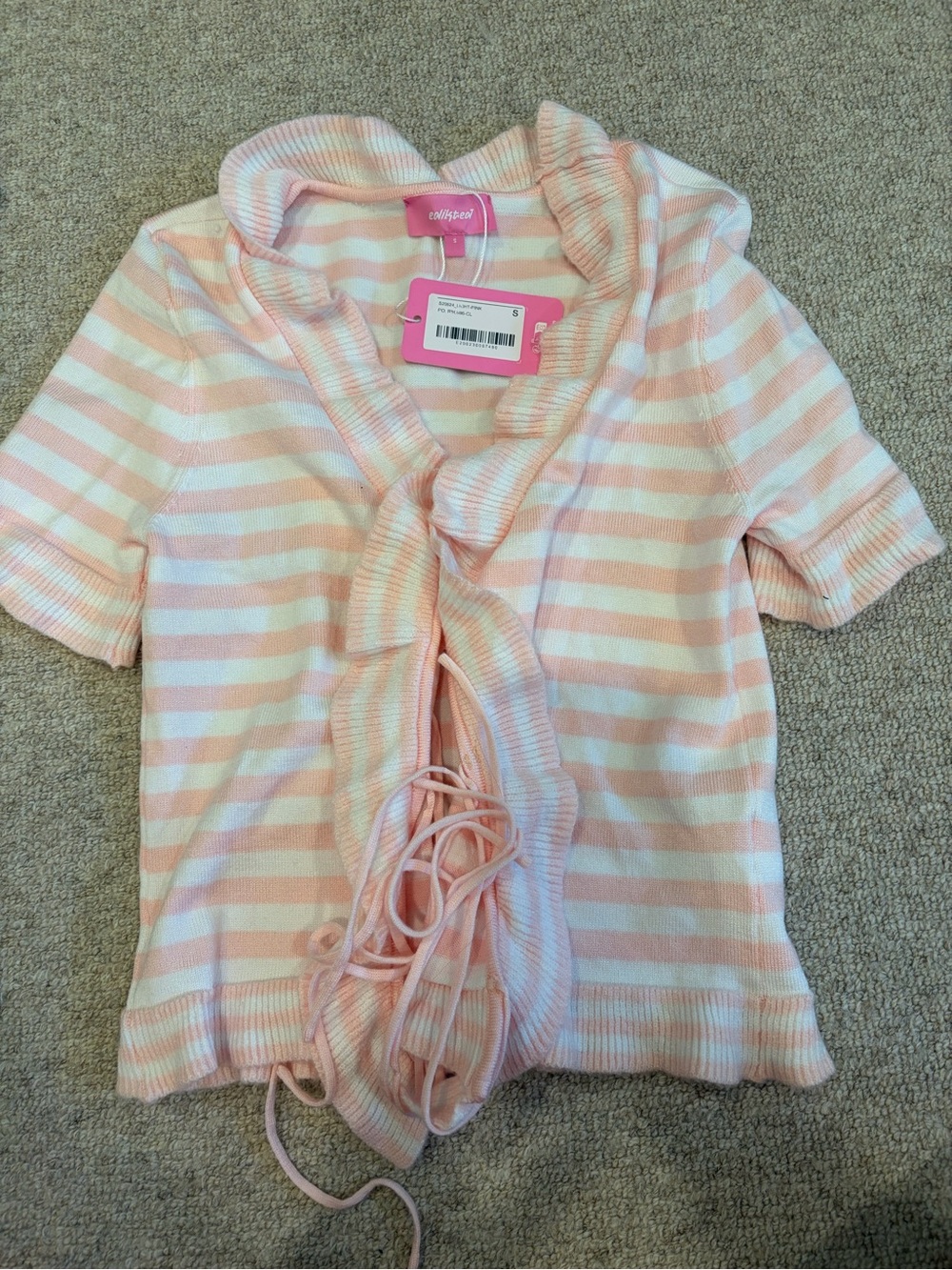 Edikted Pink & White Striped Tie-Front Knit Top